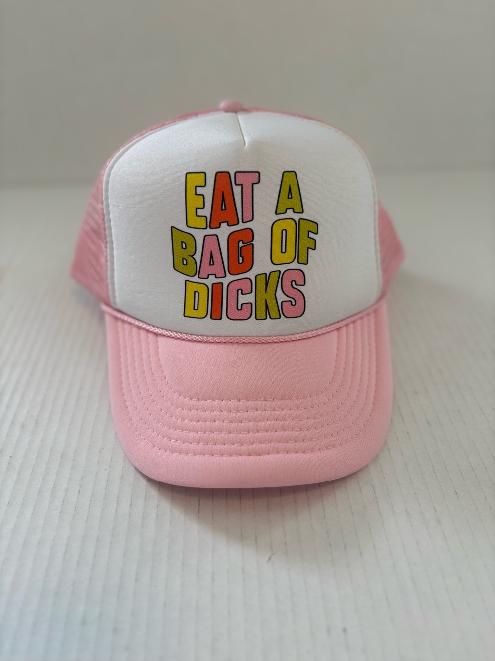 EAT A BAG OF DICKS Trucker Hat pink white SnapBack adjustable funny bold edgy